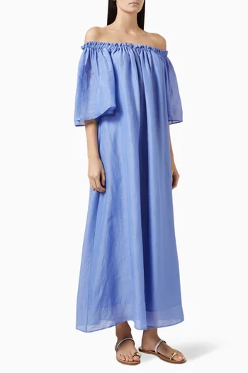 Off-shoulder Maxi Dress in Linen-blend