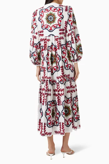 Embroidered Maxi Dress in Cotton