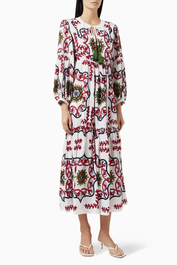 Embroidered Maxi Dress in Cotton