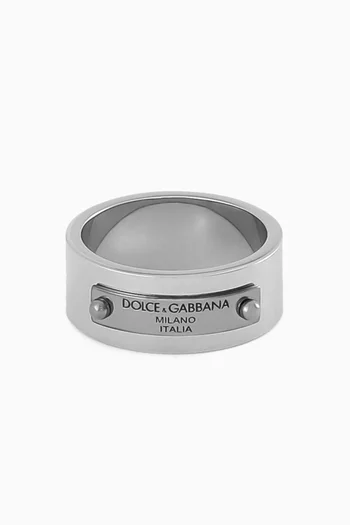 Logo-plaque Ring in Silver-tone Brass