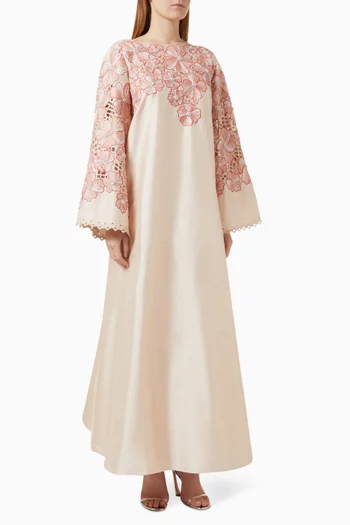 Sanaya Embroidered Kaftan in Silk Tafetta