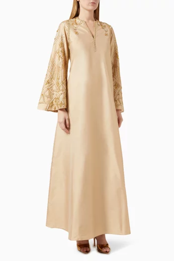 Rania Embellished Kaftan in Silk Tafetta