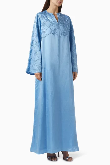 Ramona Embellished Kaftan in Satin Linen