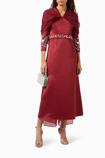 Mirror Pattern Midi Dress in Oganza & Satin