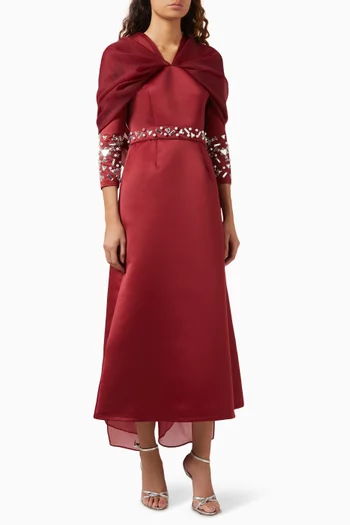 Mirror Pattern Midi Dress in Oganza & Satin