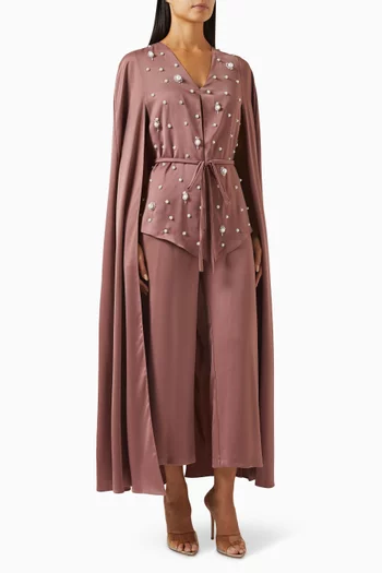 Embroidered Cape Jumpsuit in Crepe