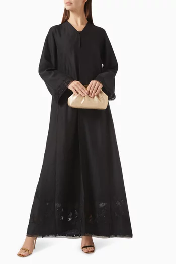 Lace Embroidered Abaya in Tencel-blend