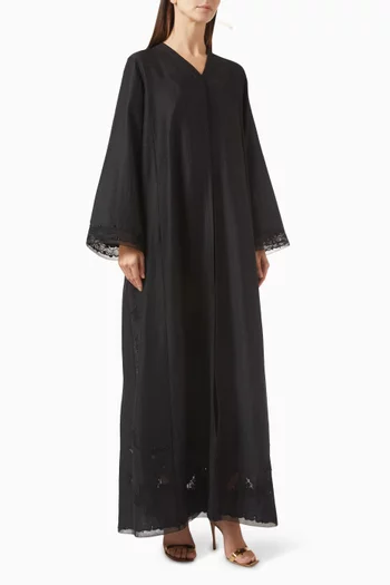 Lace Embroidered Abaya in Tencel-blend