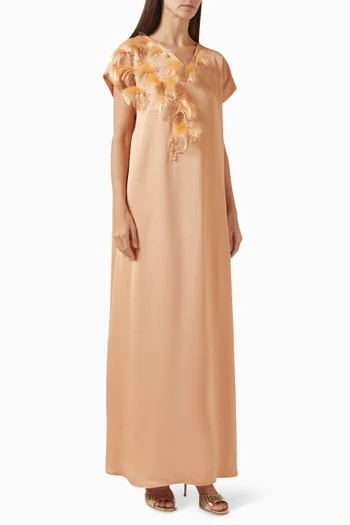 قفطان برقعات مزينة بالريش