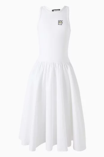 Logo Embroidered Midi Dress in Cotton