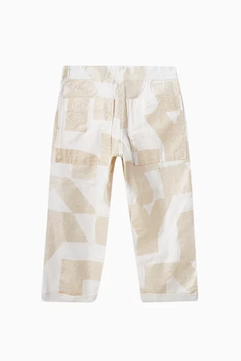 Logo Print Pants in Cotton & Linen