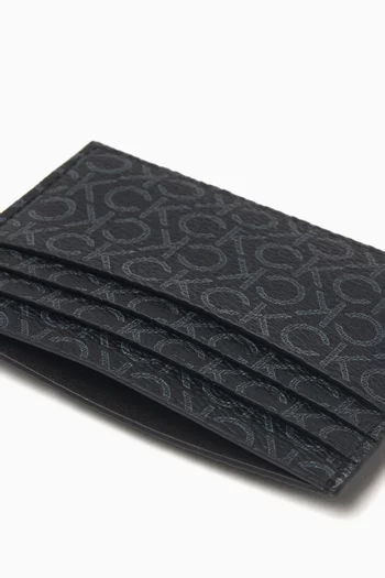 Logo Card Holder in Pebbled Faux Leather