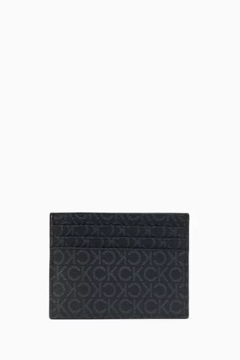 Logo Card Holder in Pebbled Faux Leather