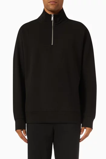 Relaxed Zip Neck Sweatshirt in Cotton-blend