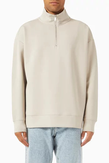 Relaxed Zip Neck Sweatshirt in Cotton-blend