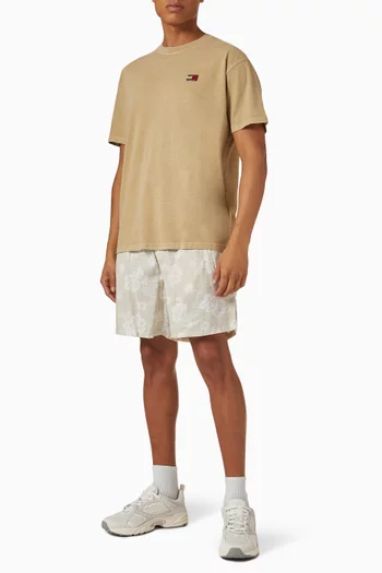 Textured Floral-print Shorts in Cotton Poplin