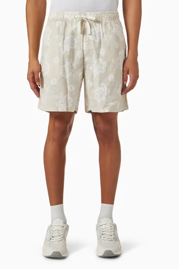 Textured Floral-print Shorts in Cotton Poplin