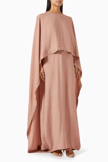 Crystal-embellished Cape Gown
