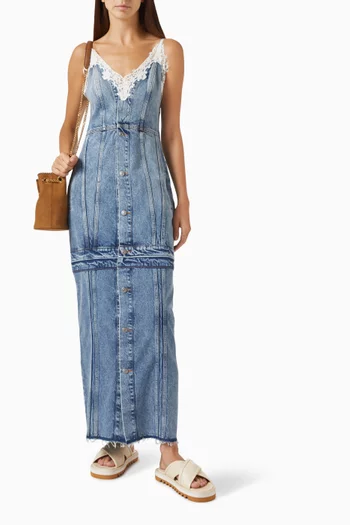 Lace-trim Maxi Dress in Denim