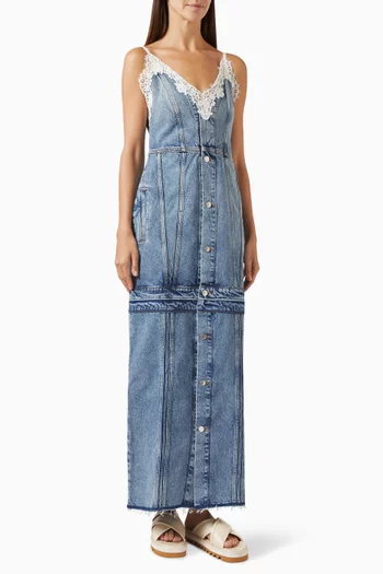 Lace-trim Maxi Dress in Denim