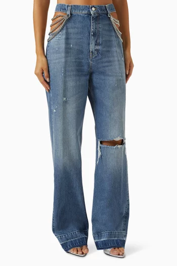 Falabella Chain Cut-out Jeans in Denim