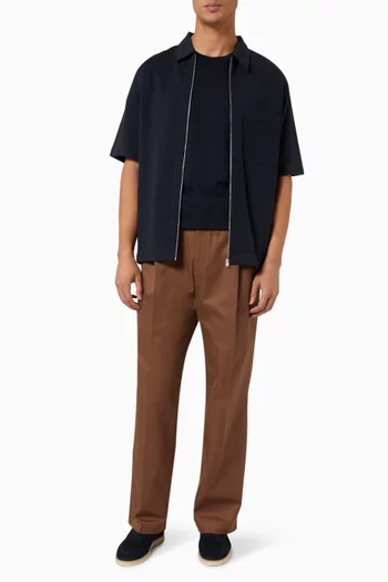 Relaxed-fit Pleated Cotton Wide-Leg Trousers