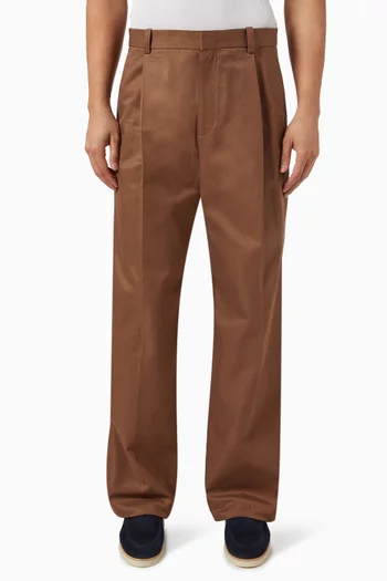 Relaxed-fit Pleated Cotton Wide-Leg Trousers