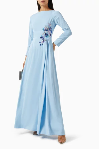 Floral Embroidered Maxi Dress in Crepe