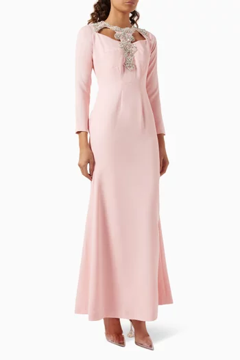 Cut-out Embellished Maxi Dress in Crepe