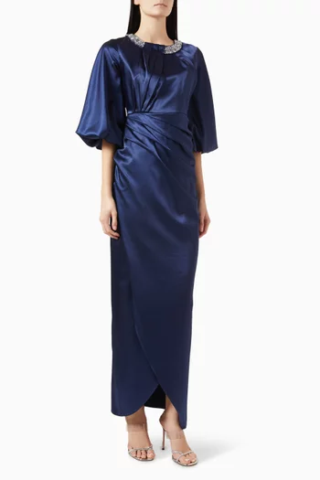 فستان اوتشي مزين بتطريزات ستان