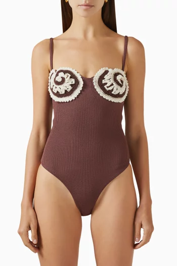 Embroidered One-piece Swimsuit in Merian Knit