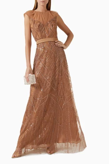 Embellished Maxi Dress in Tulle