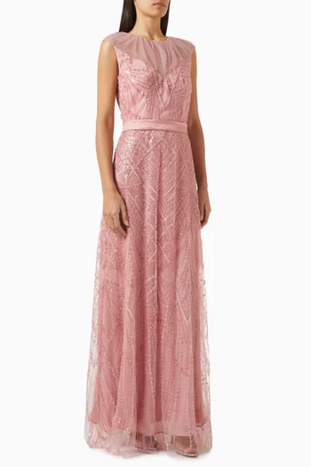 Embellished Maxi Dress in Tulle