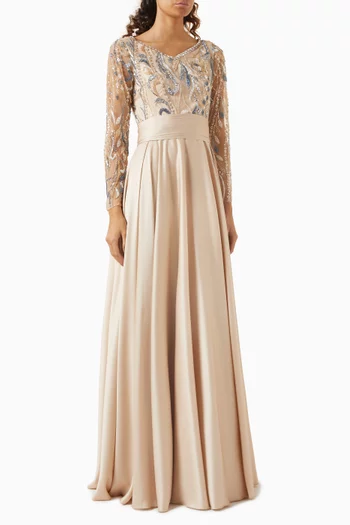 Bead-embellished Dress in Crepe & Tulle