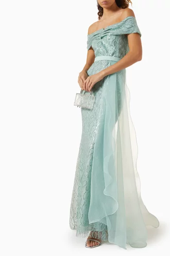 Off-shoulder Embellished Dress in Tulle