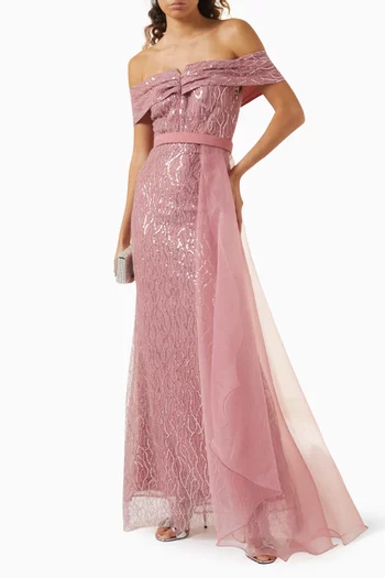 Off-shoulder Embellished Dress in Tulle
