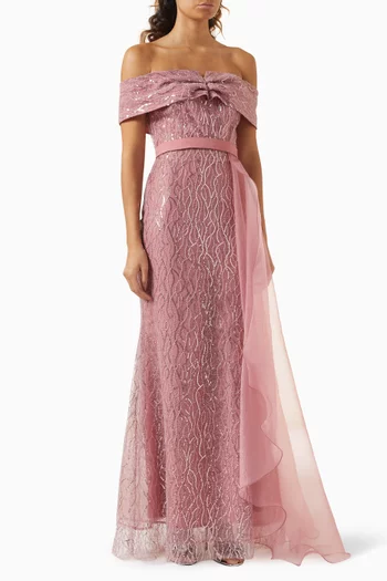 Off-shoulder Embellished Dress in Tulle