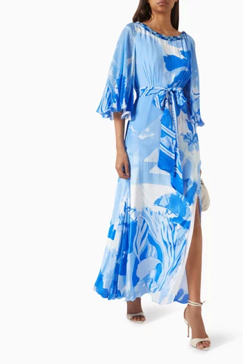 فستان طويل بحزام كريب