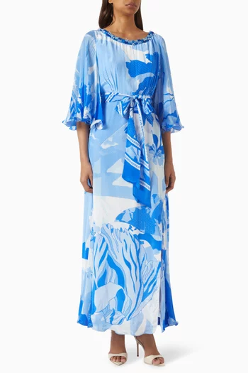 فستان طويل بحزام كريب