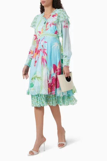 Printed Midi Dress in Chiffon & Crepe