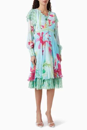 Printed Midi Dress in Chiffon & Crepe