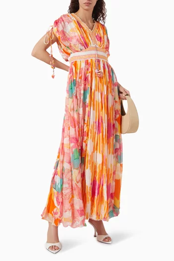 فستان طويل بنقشة شيفون