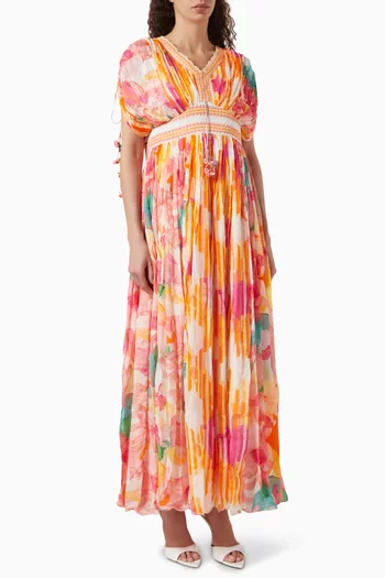 فستان طويل بنقشة شيفون