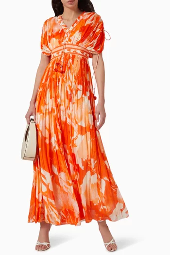 فستان طويل بنقشة شيفون