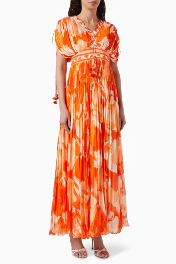 فستان طويل بنقشة شيفون