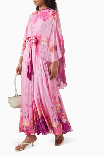 فستان طويل بأكمام كاب غير متماثلة شيفون