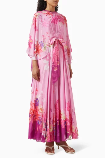 فستان طويل بأكمام كاب غير متماثلة شيفون