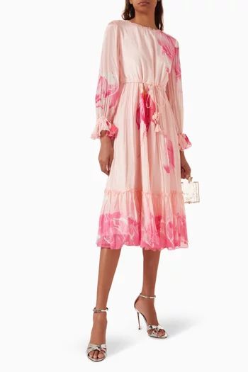 فستان طويل بنقشة زهور شيفون