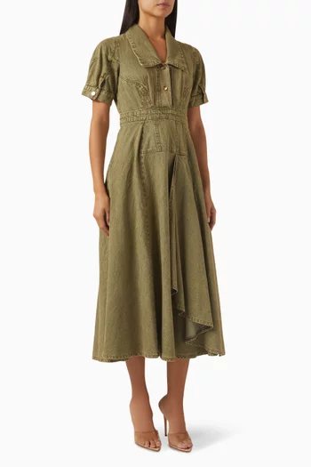 Quinn A-line Midi Dress in Denim