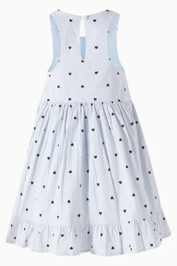 Heart-print Sleeveless Dress in Seersucker